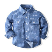 Fashion Kids Boys Denim Shirt Dinosaur Print Long Sleeve Casual Children Shirt Clothes 2T 4T 6T Boys Cotton Tops Outwear