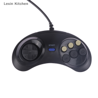 Lexin Kitchen จอยแพดแบบมีสาย6ปุ่มแบบคลาสสิกตัวควบคุมเกมสำหรับ Sega MD2 Mega DRIVE