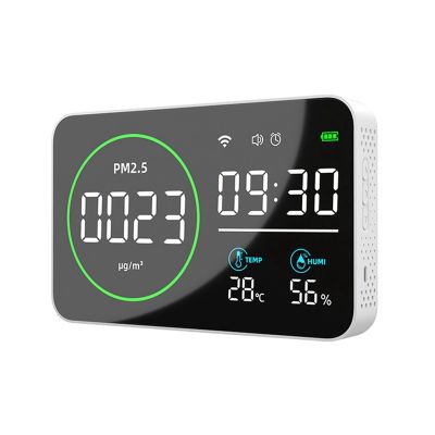 4 in 1 PM2.5 Temperature/Humidity Time Display Air Quality Monitor 10 Inch LED Screen Full Display