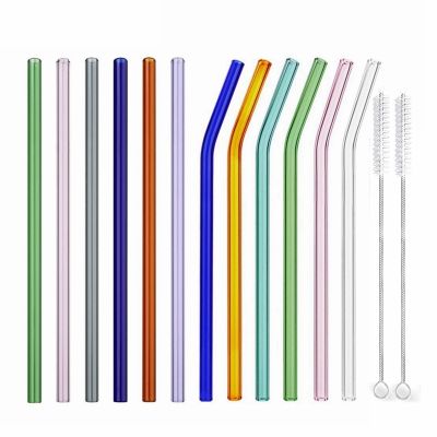 ✑ 8.5 quot;x8mm Reusable Glass Straws Set Multi-Color Glass Healthy Eco Friendly Drinking Straws for Cocktail Smoothie Milkshake