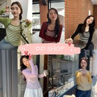 DD SHOPพร้อมส่ง10060 เสื้อไหมพรมแขนยาว ดีเทลลายทางน่ารักเกาหลีมาก