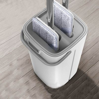 Hand Free Squeeze Flat Mops Self-Wringing Flat Mop With Bucket Washing Floors Microfiber Replacement Pads Home Floor Cleaner