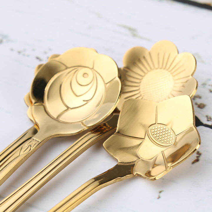 4pcs-cute-stainless-steel-flower-teaspoon-dessert-coffee-spoon-golden-sakura-rose-spoon