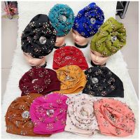 【YF】 Wholesale Set Of Fashionable Muslim Women Headscarf Space Layer Fabric Applique Headwear Solid Indian Bean Hair Hat Lady