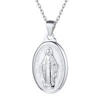 【CW】✣❇  Mary Necklace for Men 925 Sterling Miraculous Medal Oval Pendant Catholic Jewelry