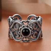 Exquisite Fashion Sunflower Hollow Ring Inlaid with Black Zircon Ladies Dignified and Stable with Dress Jewelry Gift