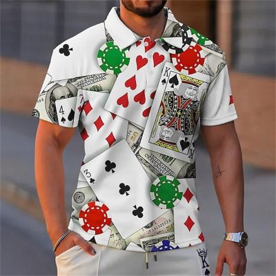 Las Vegas Mens Polo Shirts Poker Print Golf Shirt Short Sleeve Summer Male Button T-Shirt Man Casual Clothing Top Lapel Tee 6xl Towels