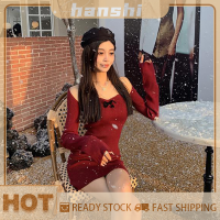 hanshi [2023 new HOT FASHION] lazlook ชุดเดรสสั้นแบบถักสำหรับปาร์ตี้ฤดูใบไม้ร่วง