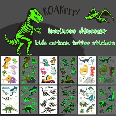 Luminous Dinosaur Kids Tattoo Stickers Cartoon Fun Glowing Stickers Temporary on Face Arm Leg for Child Body Art Decoration New