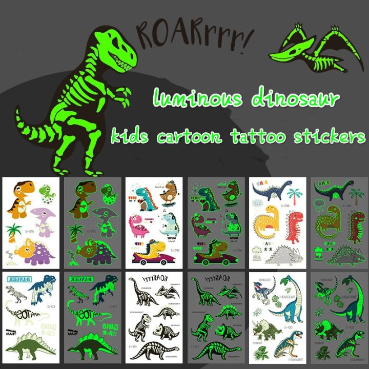 luminous-dinosaur-kids-tattoo-stickers-cartoon-fun-glowing-stickers-temporary-on-face-arm-leg-for-child-body-art-decoration-new