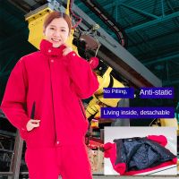 Mens Gas Station Work Clothes Auto Repair Clothes Cotton Live Lining Oil Anti-static Reflective Strip Red Cotton Jacket