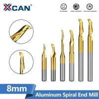 XCAN อลูมิเนียมเกลียว End Mill 8mm Shank HSS Milling Cutter Single Flute CNC Router Bit TiN Coated End Mill สําหรับการตัดไม้