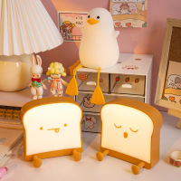 Cute LED Toast Decorative Lamp Childrens Night Light Kawaii Bedroom Decor Gift Home Nightlight Silicone Touch Sensor USB Charge