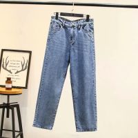 Large  Size Womens Blue Jeans Light Blue Straight Long Denim Pants