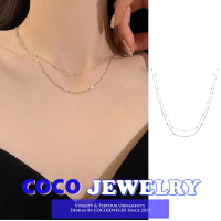 เครื่องประดับ COCOJEWELRY สร้อยคอเงินผู้หญิงน้ำหนักเบาหรูหราพิเศษสร้อยคอโซ่กระดูกไหปลาร้าสายโซ่แบบเรียบสองชั้น