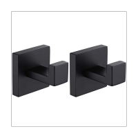 2 Pack Matte Black Towel Hook Stainless Steel Bathroom Rust Proof Clothes Towel Coat Hook Wall Mounted Square Toilet Kitchen Heavy Duty Door Hanger