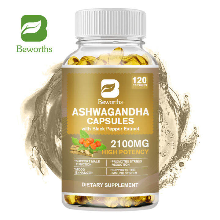 BEWORTHS Organic Ashwagandha Capsules 2100mg for Stress Relief Mood ...