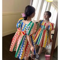 Girls Dress Summer Baby Girl Dress Kids Rainbow Princess Dress Puff Sleeves Clothing Cute Children Clothes 2 3 4 5 6 7Yrs