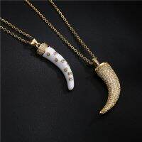 European And American Best-Selling Fashion Sweater Chain White Drip Micro-Inlaid Zircon Horn Pendant Necklace Female Spot