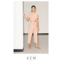 Kemissara Panel Leisure Pants Wrap Waist Salmon Pink กางเกงผูกเอว กางเกงผ้าตัดต่อ ใส่เล่น กางเกงใส่สบาย ทรงชิว