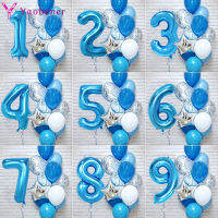 13pcs Blue 32 นิ้วจำนวนฟอยล์บอลลูน Happy Birthday PARTY ตกแต่งเด็กทารก Prince 1 2 3 4 5 6 7 8 9 ปี 1st-mu xuan trade