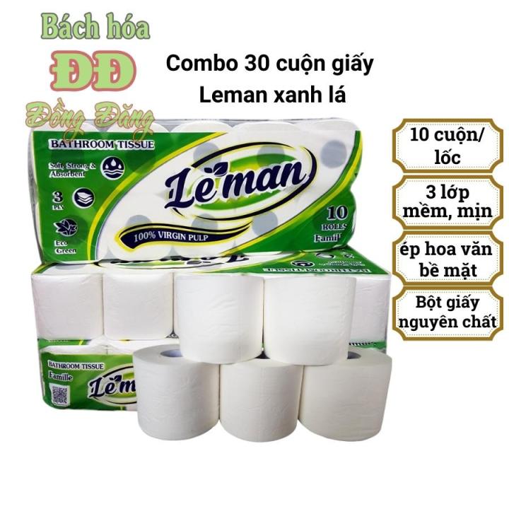 Combo (3 lốc) giấy vệ sinh 3 lớp Leman xanh lá cao cấp (10 cuộn ...