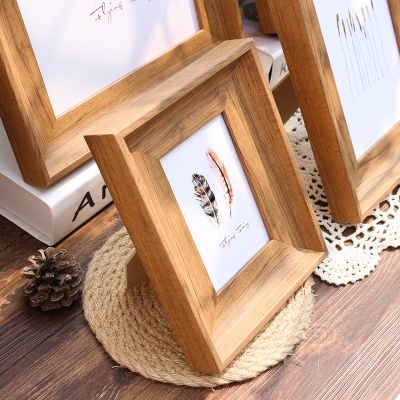 【CW】 5-10 Inch Widened Border  Wood Color Photo Frame Dual-use Wall-mounted Decoration Ornaments