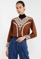 Zalia - Linen Embroidered Puff Sleeves Top