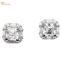 {Han ornaments}Wong Rain 925เงินสเตอร์ลิง Asscher ตัดสร้าง Moissanite ทับทิมพลอยแต่งงานที่เรียบง่ายหูกระดุมต่างหูเครื่องประดับ Fine ของขวัญ