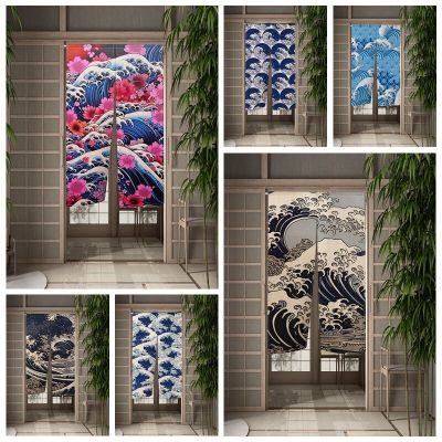 Japanese Kanagawa Door Curtain Kitchen Door CurtainUkiyo-e Painting Partition Curtain Drape Entrance Decor Hanging Half-Curtains