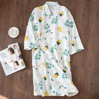 Japanese Woman Pajamas New Summer Fresh Leaf Kimono Robes Korean Female Gauze Cotton Thin Casual Nightgowns Floral Bathrobes