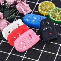 KEYYOU Silicone Car Key Case Cover For Jeep Grand Cherokee Dodge JCUV Dart Journey Chrysler 300C Fiat 5 Button Remote Fob Rubber