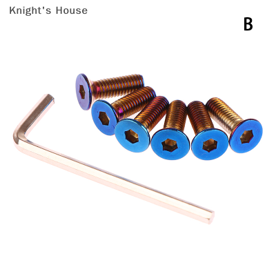 Knights House สกรูเกลียวพวงมาลัยไทเทเนียมไหม้6ชิ้น + ชุดประแจ1x เครื่องมืออุปกรณ์เสริมสำหรับรถยนต์