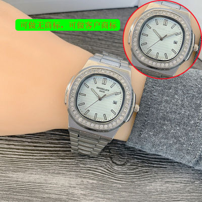 นาฬิกาสายเหล็กของแท้นาฬิกาผู้ชายแบบไม่ใช้กลไกนาฬิกาข้อมือผู้ชายสำหรับนักเรียน นาฬิกาเพชรผู้หญิงหน้าปัดใหญ่