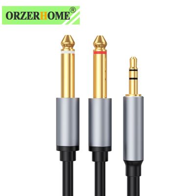 ORZERHOME 3.5mm to Dual 6.5mm Audio Cable Stereo Aux Wire Mono Y-Splitter Cord 1/8 TRS to Double 6.35mm 1/4 TS Jack Aux Cable