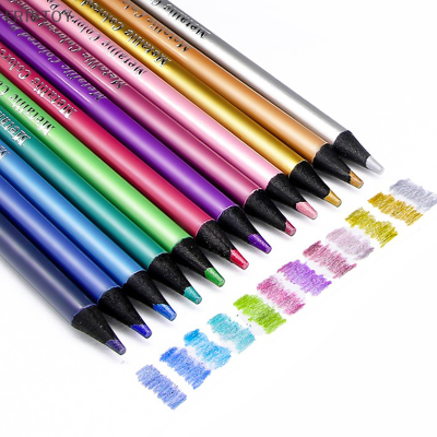 FRISTOY ดินสอสีเมทัลลิค12สีชุดสเก็ตช์ภาพระบายสีอุปกรณ์ศิลปะอาชีพสำหรับศิลปิน