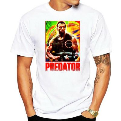 เสื้อยืดผ้าฝ้ายพิมพ์ลาย Predator เสื้อยืด ลาย Schwarzenegger - poster vhs  A1TK