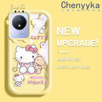 เคส Chenyyyka สำหรับ VIVO Y02 Y11 Y02A 2023เคสการ์ตูนน่ารักลายแมว Hello Kitten ใหม่อัพเกรดซิลิโคนสีเคสมือถือกันกระแทกแบบใสนิ่มฝาครอบป้องกันโปร่งใสลายกล้องถ่ายรูปที่สร้างสรรค์