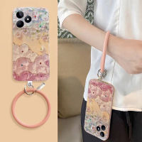 เคสโทรศัพท์สำหรับ C53 Realme ฝาครอบเต็มตัว TPU ดอกไม้ภาพวาดสีน้ำมันด้วยสายรัดข้อมือรอบ