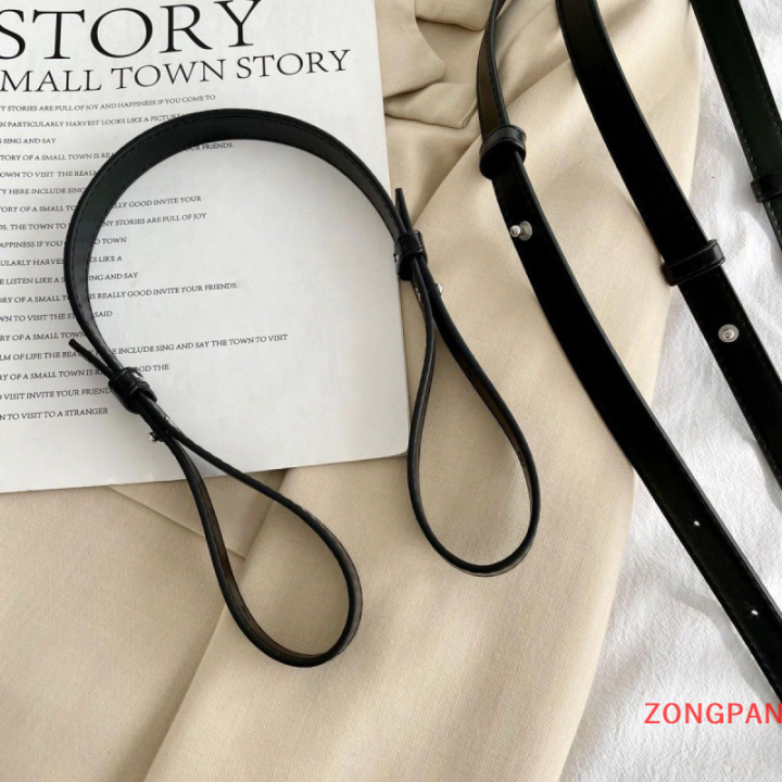 zongpan-กระเป๋าสะพายข้างหนังสีขาวทนทาน-กระเป๋าคาดเอวเสริมกระเป๋าถือมีสาย-tali-bahu-สีดำปรับได้