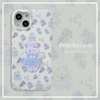 เคสที่วางโทรศัพท์กระต่ายลายดอกไม้บางๆเข้ากันได้กับ iPhone 15 14 Plus 13 12 11 Pro Max 14 Plus XR Xsmax Xs X 15Promax IMD เคสกันกระแทกฝาหลัง