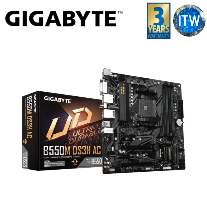 ITW Gigabyte B550M DS3H AC micro-ATX AM4 DDR4 Ultra Durable Motherboard ...