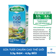 NutiMilk Sữa tươi 100 điểm - Sữa tươi tiệt trùng Ít đường 180ml STID180YSM