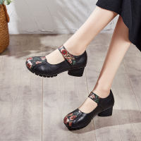 ร้อน, ร้อน★2020 Women Genuine Leather High Heel Shoes Ladies Floral Buckle Pumps