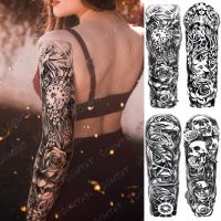 Waterproof Temporary Full Arm Tattoo Stickers Clock Rose Flower Eye Eagle Skull Flash Tatto Woman Body Art Fake Sleeve Tatoo Men Stickers