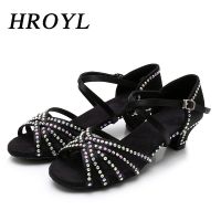 hot【DT】 HROYL Latin Shoes for Ladies With Rhinestone Ballroom Tango Dancing Performance 3.5/4CM Heels