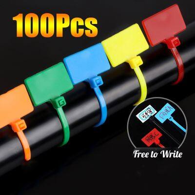 100Pcs 4x150mm Color Sign Cable Tie Tag Nylon Label Sign Plate Wire Network Cable Easy Mark Buckle Self-locking Zip Ties