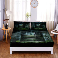 Horror Pattern Digital Printed 3pc Polyester Fitted Sheet Mattress Cover Four Corners with Elastic Band Bed Sheet Pillowcases