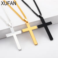 Fashion Stainless Steel Cross Gold Silver Color Necklace for Women Men Vintage Chain Crystal Pendant Long Necklaces Jewelry