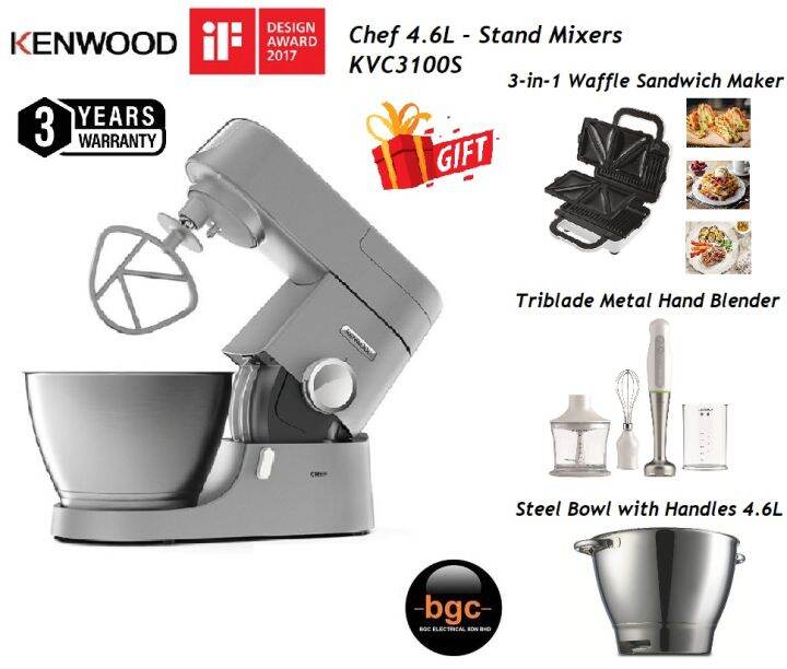 Kenwood Chef Stand Mixer KVC3100S Kitchen Machine (Silver) With 3 Gift